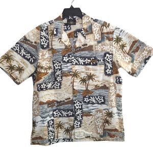 Royal Creations Hawaiian floral cotton tiki beach button down casual shirt L